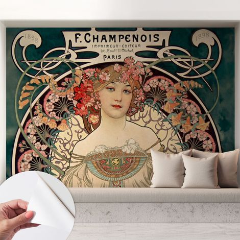 Papier peint autocollant avec imprimé pour cuisine facile à appliquer pour mur a motif Symétrie florale 208x146 cm (1/5)