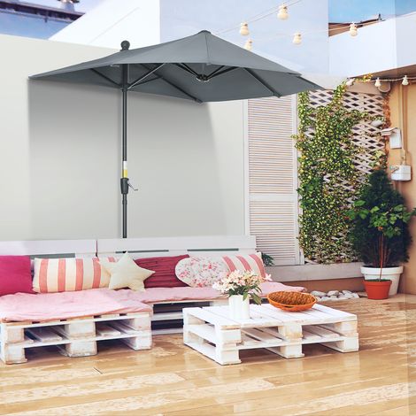 Parasol terrasse 200x190x240cm poteau acier manivelle base transversale anti-UV balcon terrasse, gris