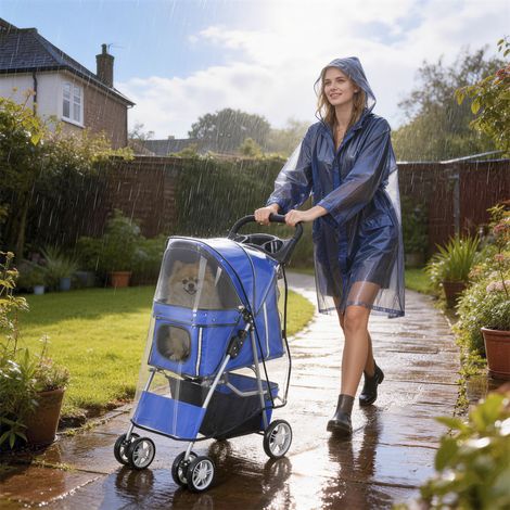 Poussette pliante pour chiens et chats jusqu’à bande réfléchissante panier de rangement protection pluie bleu 10 kg 77x44x102 cm