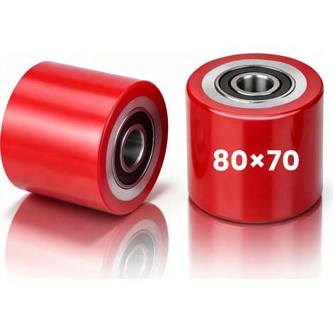 Lot de 2 Roues de Chariot Élèvateur - Galets PU Polyuréthane 80x70mm, Roulement 6204 Alésage 20mm, Charge Max 600 Kg par Roue, Antitrace et Faible Résistance au Roulement pour Transpalette (1/5)