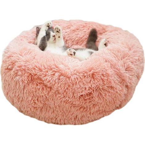 Coussin rond en fausse fourrure rêche de luxe pour chats et chiens, idéal pour les petits et moyens chiens. Convient aux chiens de petite et moyenne taille. (1/5)