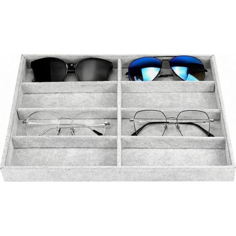 Plateau à bijoux pour lunettes, boîte de présentation en velours à 8 compartiments, empilable et polyvalent pour lunettes, montres et bijoux (1/5)