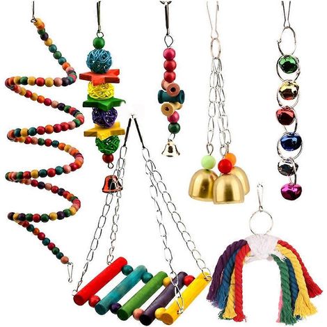 7-teiliges Vogelspielzeug-Set: Papageien-Kauspielzeug, sichere Schaukel, Leiter und Sitzstange für Wellensittiche