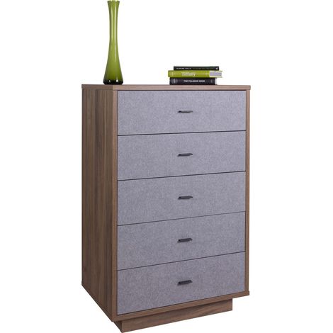 Eleganter 5-Schubladen-Schrank - Nussbaum/Grau - 70,30x108,70x44,40 cm (1/4)
