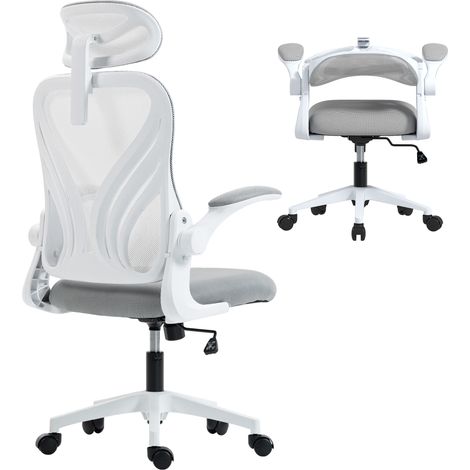 HOMCOM Ergonomic Office Chair, Computer Chair with Foldable Backrest, Grey