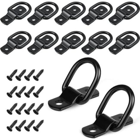12 Pack Tie Down Rings, D-Ring Tie Downs for Trailers with 24 Screws, Tie Down Rings, Black Tie Down Ring, Heavy Duty Tie Down Rings for Securing Loads in Cars, Kayak Trailers