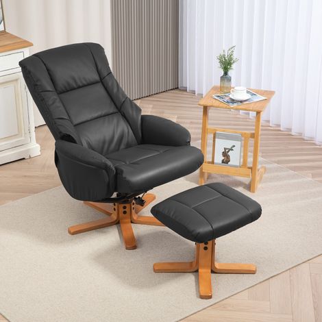 Fauteuil relax avec pouf fonction allongée simili-cuir charge 150 kg 71x84x102 cm noir (1/5)