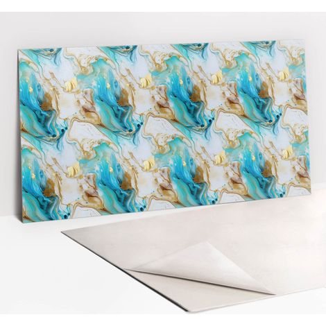Panneaux muraux autocollants en vinyle imperméable - Marbre bleu et or 100 x 50 cm (1/5)