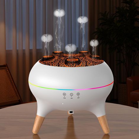 Diffusor für ätherische Öle für Schlafzimmer, 180 ml Quallennebel, Luftbefeuchter, Aromadiffusor mit 8 farbigen LED-Lichtern, Timern, wasserloser automatischer Abschaltung (V80-Weiß).