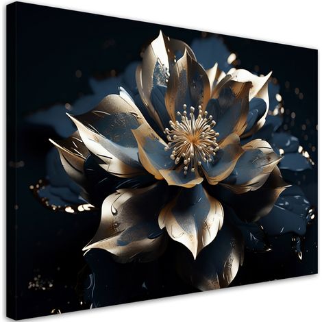 Tableau sur toile Fleur de lotus bleu or 3D 60x40 (1/5)