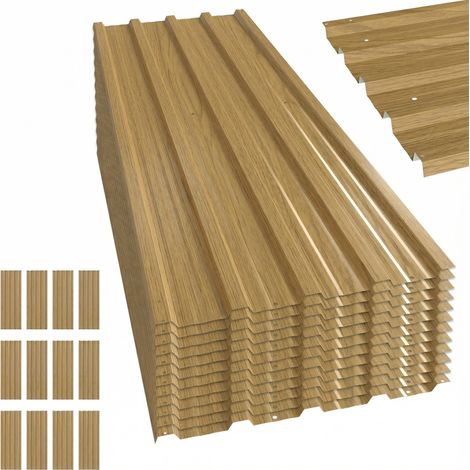 Outsunny 12x paneles para tejado de acero galvanizado, 7m², para caseta de herramientas, cobertizo, garaje, exterior, 129x45cm, madera natural