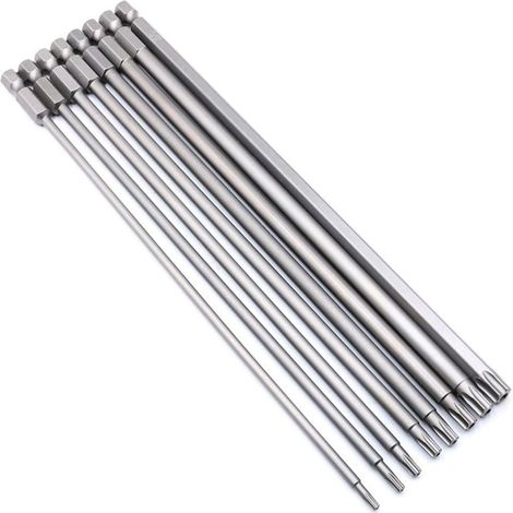 8PCS 200mm Jeu d'embouts de Tournevis Torx Set de Tournevis Magnétiques en Acier S2 T8-T40 Longue Embout de Visseuse avec 1/4" Hexagonale Tige (1/5)