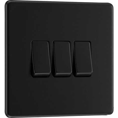 Interrupteur mural triple 2 voies Plaque avant sans vis Profil fin Noir mat 20 A 16 AX (1/5)