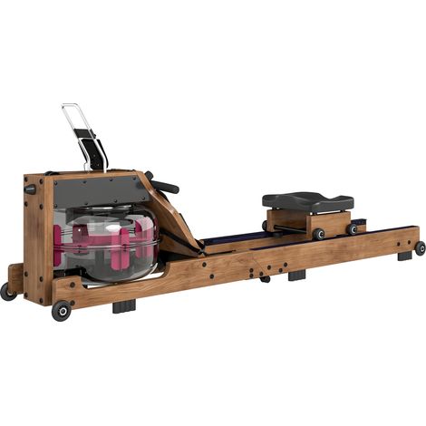 Rameur à eau pliable pour appartement, double rail en aluminium, capacité 158 kg, connexion Bluetooth, dimensions 182x42x67 cm, finition chêne. (1/5)