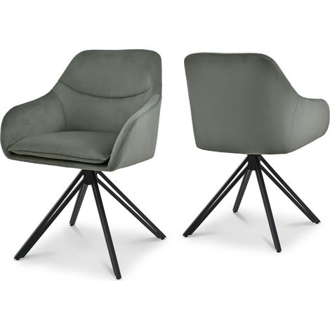 Bon Furni Fauteuils de Salle à Manger Pivotants en velours gris clair, Pieds Métal Noir, Lot de 2 (1/5)