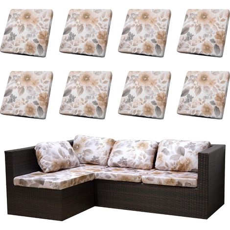 Ensemble de 8 Housses de Coussins pour terrasseHousses pour canapés d'extérieurHousses Extensibles pour Coussins de canapéProtections pour Meubles lavables et réutilisables (1, Fleurs) (1/5)