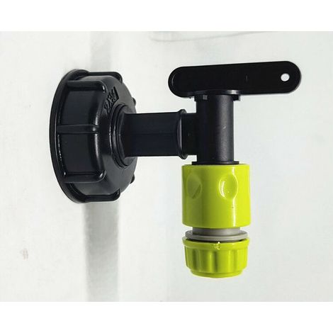 Robinet de Cuve Arrière en Plastique à Enfoncer, Robinets de Rechange en Plastique pour Citerne d'eau de Pluie, Adaptateur de boîte de Rangement d'eau IBC(petite buse sortie jardin) (1/4)