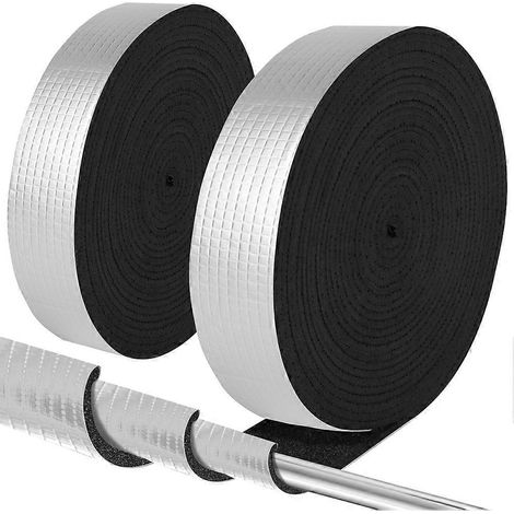 Bande isolante pour tuyaux, 5 cm de large x 10 m, en mousse et aluminium, auto-adhésive (2 rouleaux) (1/5)