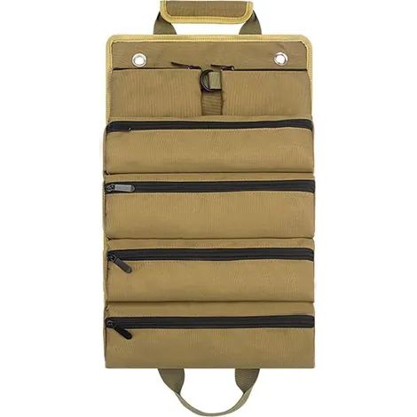 Sac à outils enroulable, 6 poches indépendantes, tissu Oxford épais, pochette de rangement pour outils d'électricien et de charpentier, couleur kaki (1/3)
