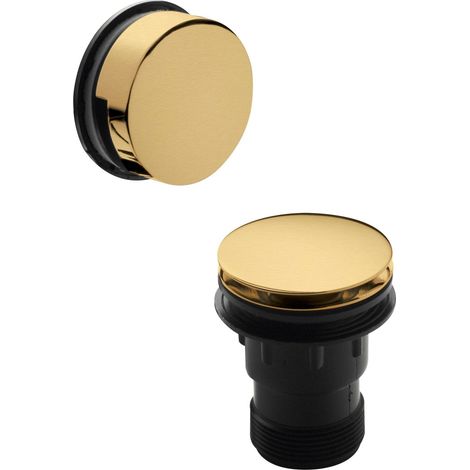 Nuie Inset Bath Push Button Extended Waste 900mm with Overflow - Brushed Brass (1/2)
