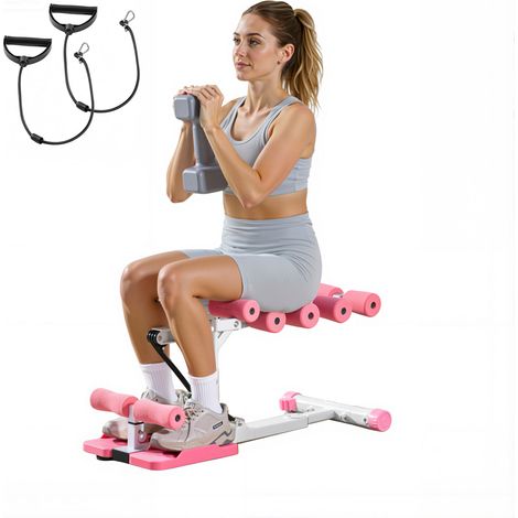 VEVOR Macchina per Squat Profondi, Allenatore per Glutei Regolabile con 3 Fasce di Resistenza ad Alta Resistenza, Allenatore Pieghevole per Core e Glutei, per Palestra Domestica, Rosa e Bianco