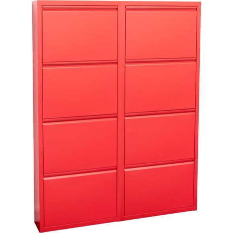 Pisa Armoire à chaussures à 8 rabats/portes en métal, rouge. Livré entièrement monté. (1/5)