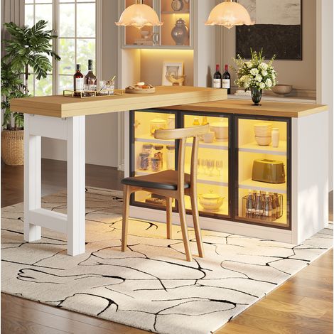 Table extensible 120-197x40x72 cm en MDF et verre blanc, avec rangement, salle à manger FloraGrace (1/5)