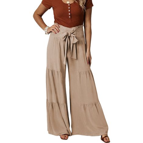 Pantalon Large - Taille Haute - Ceinture Élastique - Pour Yoga et Activités Décontractées - Couleur Abricot - Taille XL (1/5)