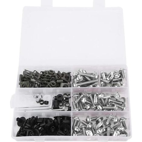 Kit de 198 Vis de Carénage Moto Argent, Boulons Universels M5/M6, Ensemble de Fixations pour Carrosserie avec Rondelles, Compatible avec la Plupart des Modèles de Moto (1/5)
