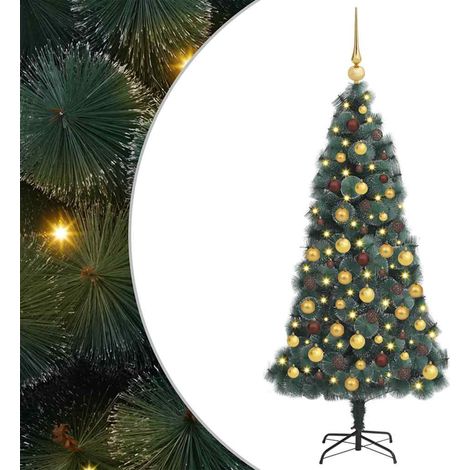 Árbol de Navidad artificial preiluminado con set de bolas Verde vidaXL (1/5)