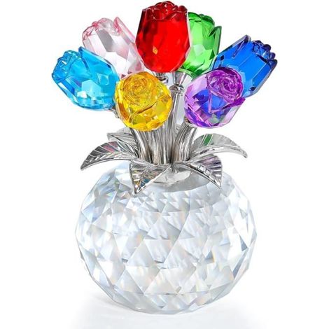 Bouquet de roses en cristal avec vase rond, déco florale en verre pour maison, fête, mariage, cadeau romantique femme, Noël (1/5)