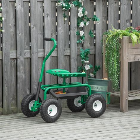 Gartenwagen mit drehbarem Sitz 98 x 45 x 87 cm, Metall, grün – MEUBLIV (1/5)