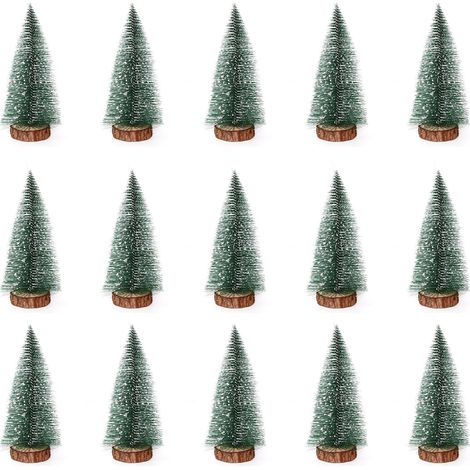 Lot de 15 mini sapins de Noël blancs enneigés, décoration intérieure polyvalente, mini sapin de table pour fêtes en intérieur, 9,9 cm (1/4)