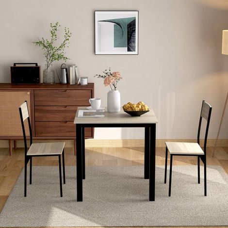 Ensemble repas 3 pièces avec table et 2 chaises, coloris naturel, pour balcon, salle à manger et salon