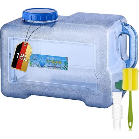 Bidon d'eau avec robinet et couvercle à visser, sans BPA, réservoir d'eau potable, portable avec poignée, pour caravane, pique-nique, randonnée, bleu transparent (1/5)