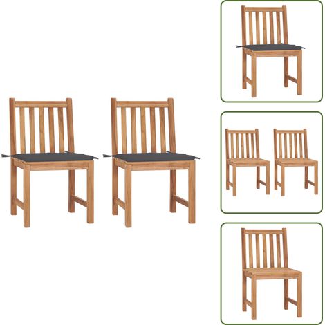 Gartenstühle 2 Stk. mit Kissen Massivholz Teak - Gartenstühle - Teakholz - Gartenmöbel - Esszimmerstühle - Balkonmöbel (1/5)