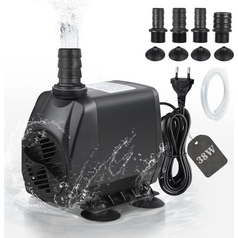 Pompe à Eau Submersible Pompe 2000L/H Pompe de Bassin 38W Pompe de Filtration, Pompe à Fontaine, Pompe D'alimentation, Pompe Ruisseau avec Câble de 2M, Tuyau, 4 Buses pour Étang Aquarium (1/5)