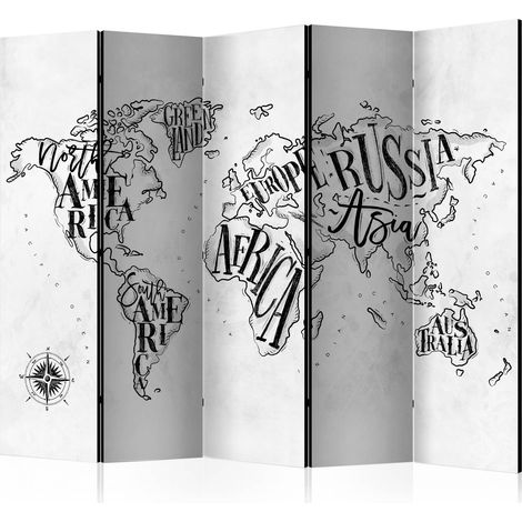 Paravento - Retro Continents (Grey) II [Room Dividers] - 225x172 (1/4)