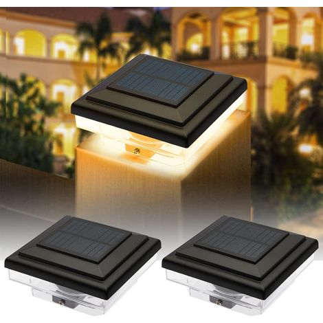 Lámpara Solar de Poste para Valla Lámpara Solar de Pilar Luces Solares para Valla Exterior Impermeable IP65 Blanco Cálido para Poste de Valla de Patio 2 piezas (Negro) (1/5)
