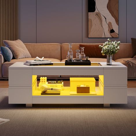 Table basse LED blanche avec contrôle Bluetooth par app, idéale pour fêtes, bureau ou salon, design moderne et lumineux 100x50x35cm (1/5)