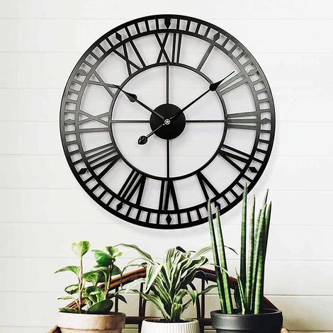 Reloj de jardín resistente a la intemperie - Retro - Números romanos - Vintage - Sencillo - Arte en hierro - Reloj de exterior - Funciona con pilas - Silencioso - 40 cm (1/4)