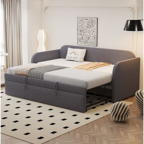 MEUBLIV Cama extensible 90x190 cm gris, convertible en 180x190 cm, sin colchón (1/5)