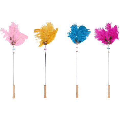Jouet pour Chat Canne à pêche avec Perles Plumes Clochette Longueur 46 cm Aucun Choix de Couleur Possible (1/3)