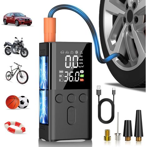 Tragbarer Luftkompressor mit 150 PSI, Autoreifenfüller, 4 Modi, kabellos, Mini-Luftkompressor, Elektrofahrrad-Luftkompressor, tragbar, schwarz (PSI, Bar, kPa, kg/cm²)