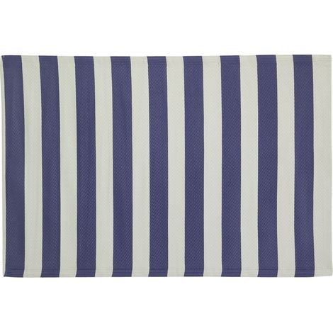 Tapis d'extérieur en polypropylène 120 x 180 cm Rayures - Bleu (1/4)
