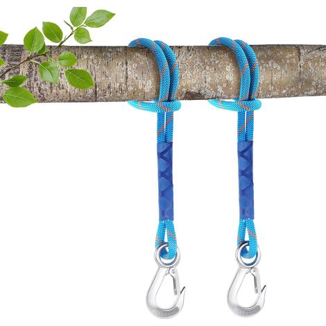 Lot de 2 cordes de fixation pour arbre de balançoire, 0,6 m, avec mousqueton, supporte 400 kg, fixation pour balançoire, hamacs, yoga (bleu) (1/5)