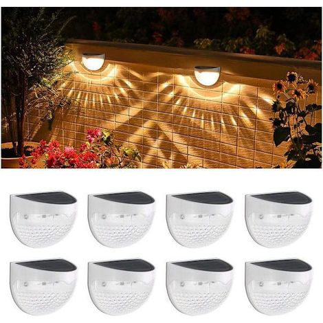 Lot de 8 lampes solaires de clôture, lampes solaires LED sans fil pour jardin, décoration extérieure (blanc chaud)