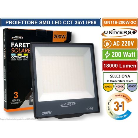 UNIVERSO GN116-200W-3C FARO PROIETTORE SMD LED FLOODLIGHT 200W SLIM IP66 COLORE GRIGIO CCT 3in1 COLORE LUCE SELEZIONABILE (1/5)