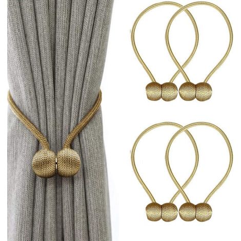 Correas magnéticas para cortinas con hebilla, presilla para casco, longitud total 48 cm (amarillo dorado). (1/5)