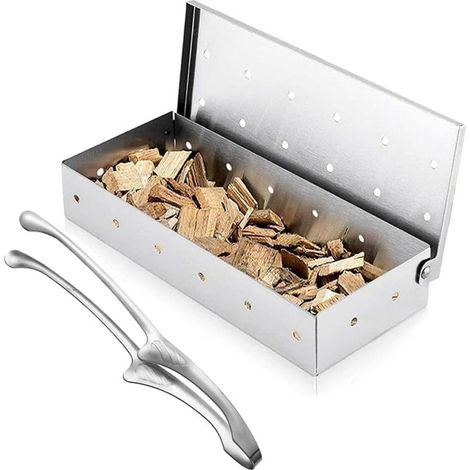Fumoir en métallique inoxydable pour griller des copeaux de chêne avec pince alimentaire Accessoire de barbecue pour (1/5)